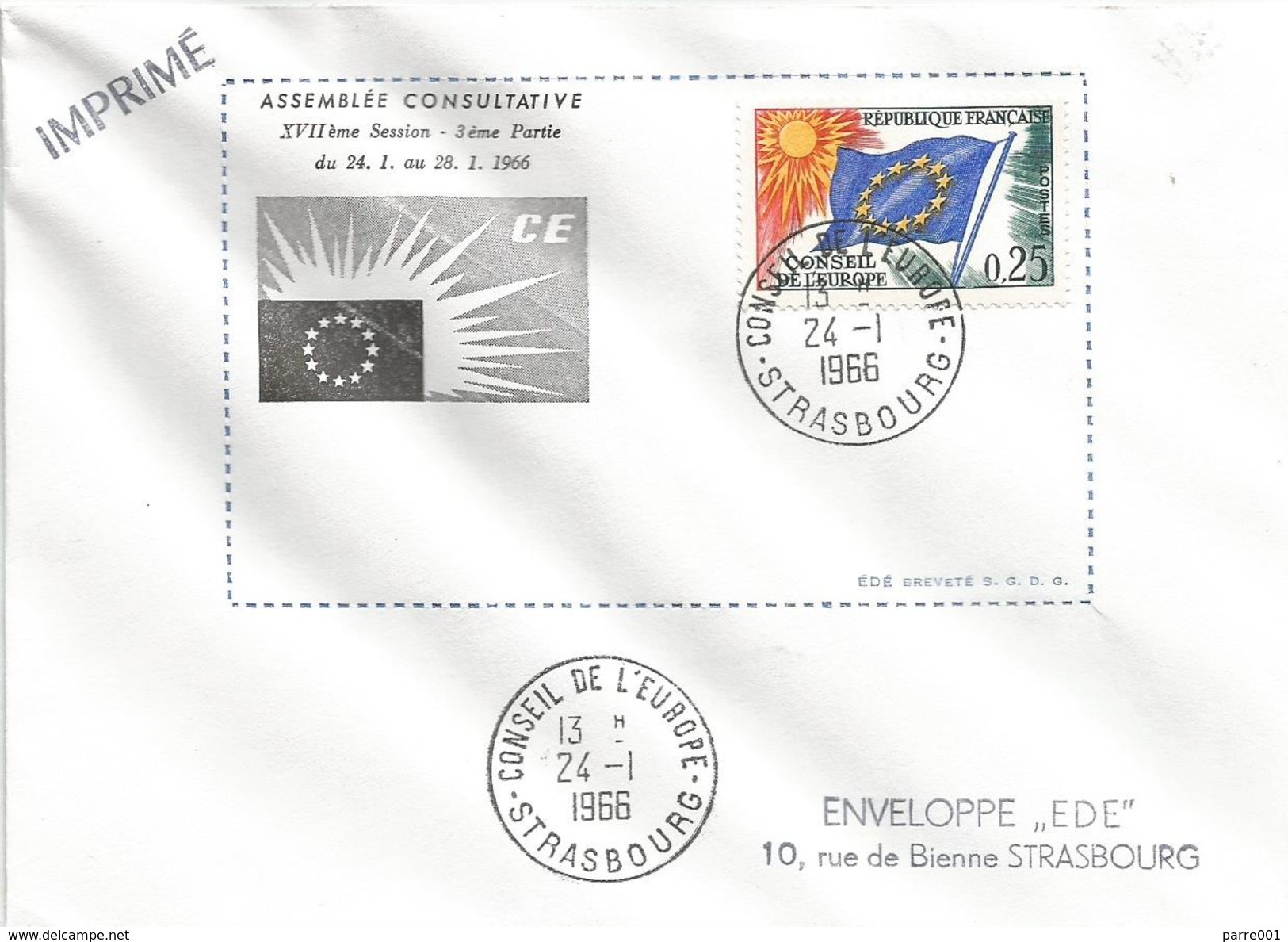 France 1966 Strasbourg Conseil De L'Europe Cover - Brieven En Documenten