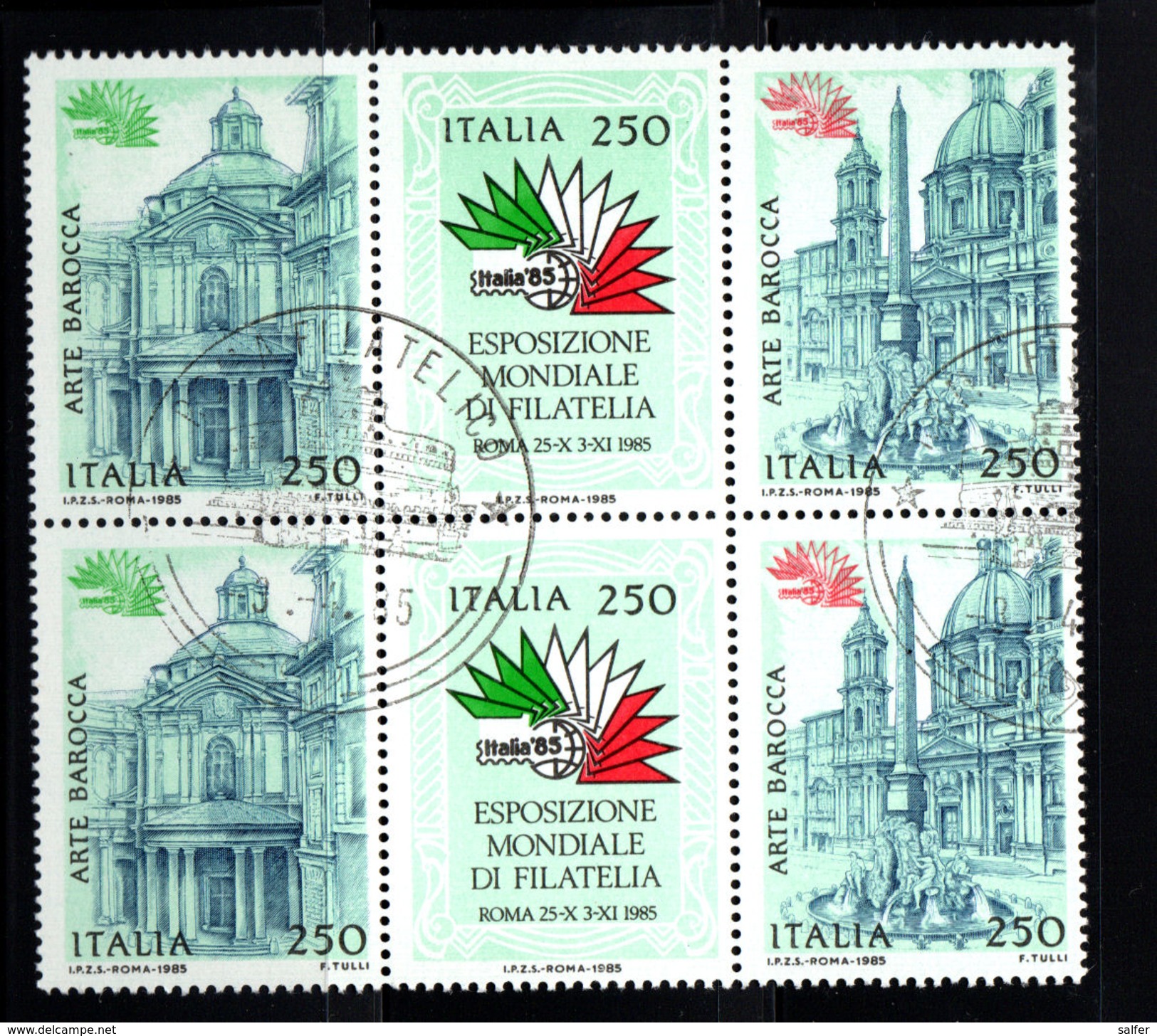 ITALIA  1985  Italia '85 Arte Barocca Trittico In Coppia Used 1° Giorno - 1981-90: Storia Postale