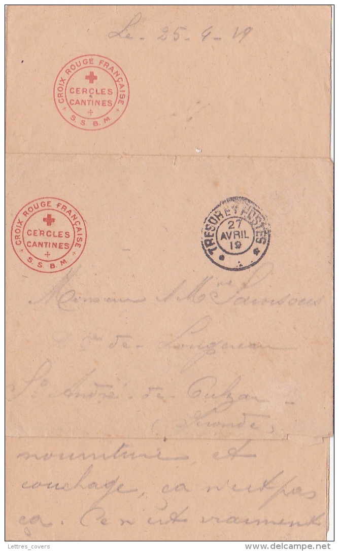 Enveloppe Et Lettre Avec " CROIX-ROUGE FRANÇAISE CERCLES CANTINES S.S.B.M. " TRESOR ET POSTES - Croix Rouge