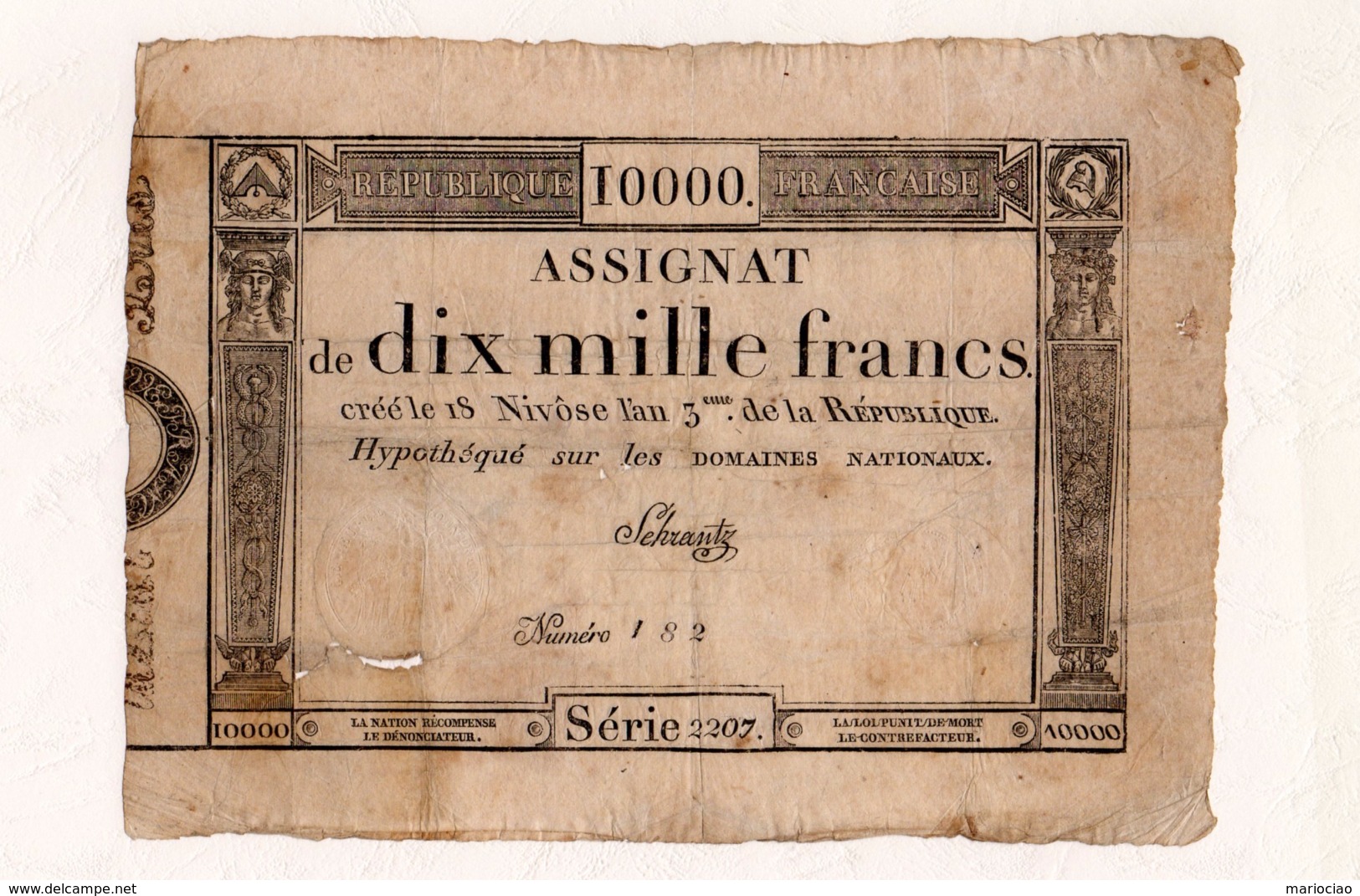 MB-FR 10.000 Assignat De Dix Mille Francs An 3 Hypothéqué Sur Les Domaines Nationaux - Assignats & Mandats Territoriaux