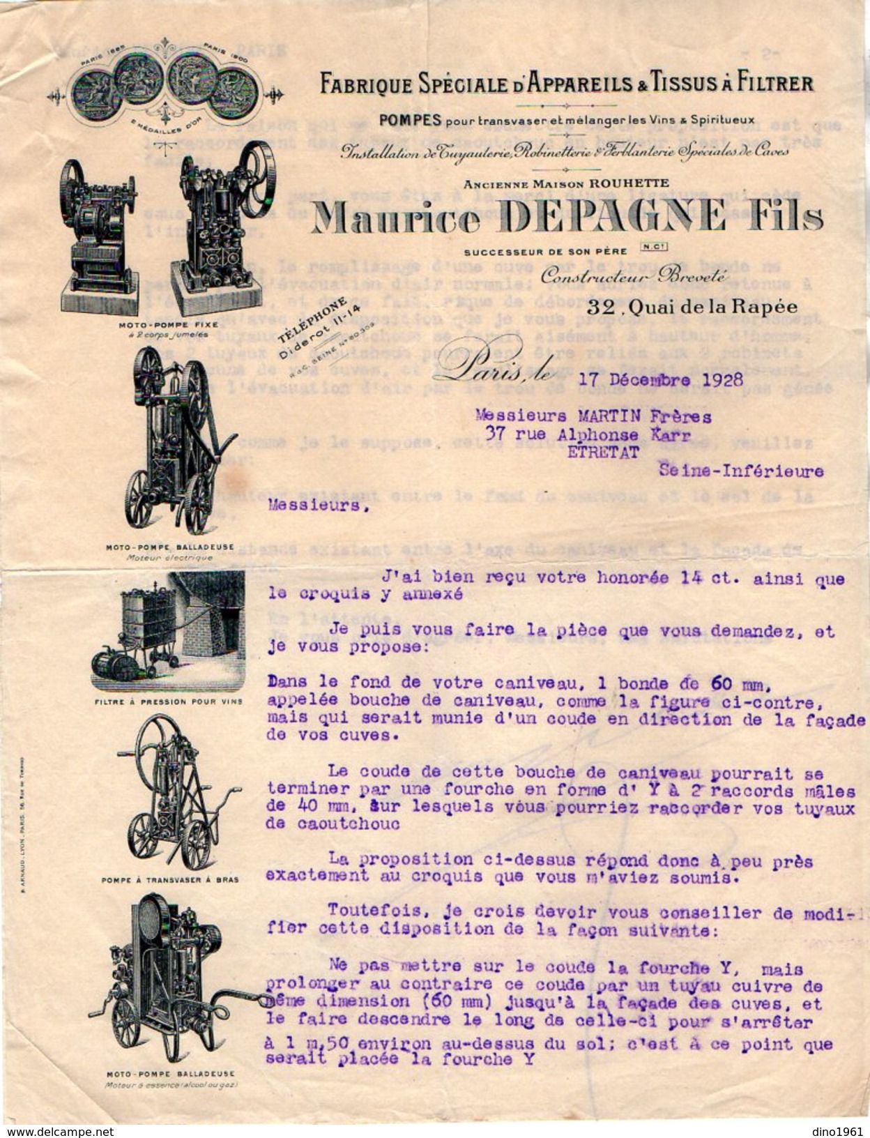 VP7229 - Lettre & Pub - Fabrique Spéciale D'Appareils & Tissus à Filtrer Maurice DEPAGNE Fils à PARIS Quai De La Rapée - 1900 – 1949