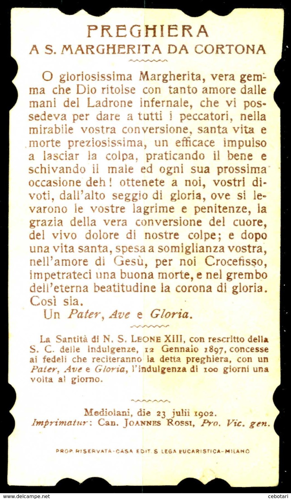 SANTINO - S. Margherita Da Cortona - Santino Antico - Anno 1902 Con Preghiera, Come Da Scansione - Devotion Images