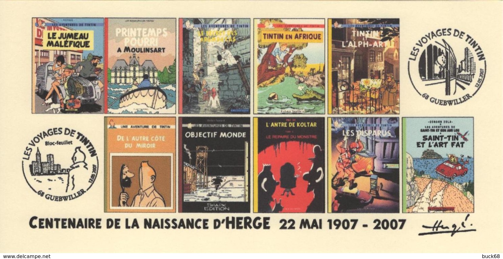 FRANCE 2007 N°92 Albums Fictifs + 2 Cachets Premier Jour FDC TINTIN KUIFJE TIM HERGE GUEBWILLER - Hergé