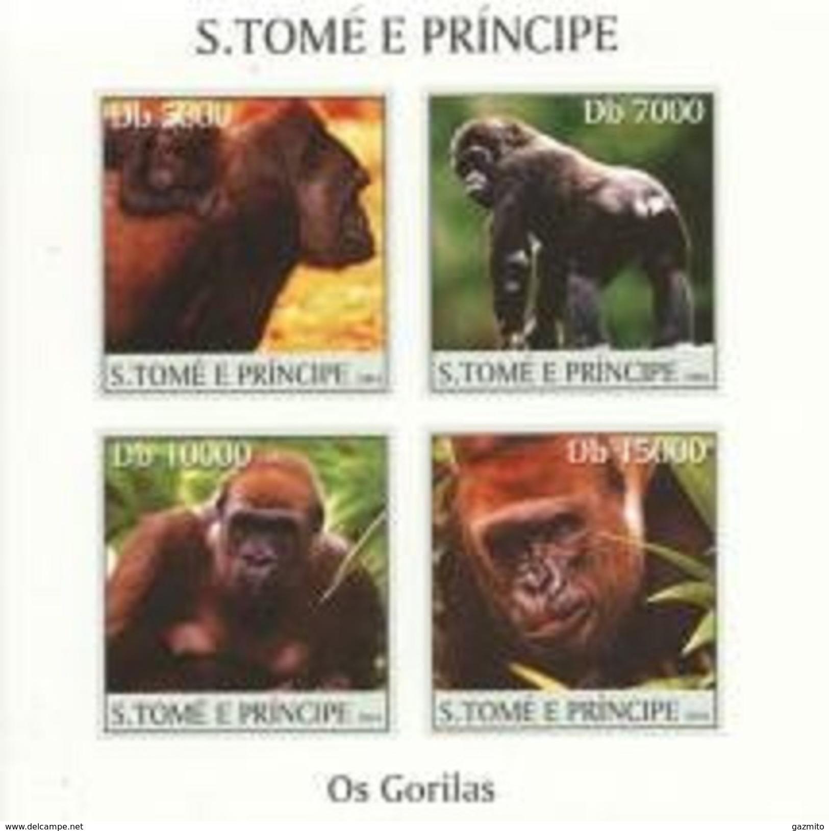 S. Tomè 2004, Animals, Gorillas, 4val In BF IMPERFORATED - Gorilles