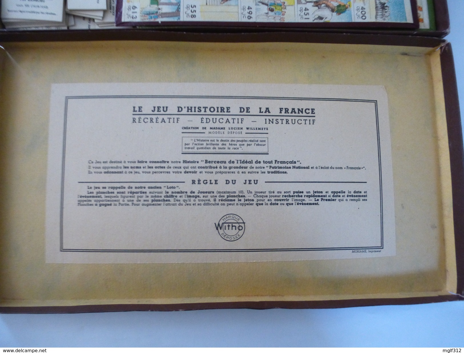 JEU DE L'HISTOIRE DE FRANCE (LOTO) Marque WITHO Création De Mme LUCIEN WILLEMETZ En 1940 - Voir Les Scans - Autres & Non Classés