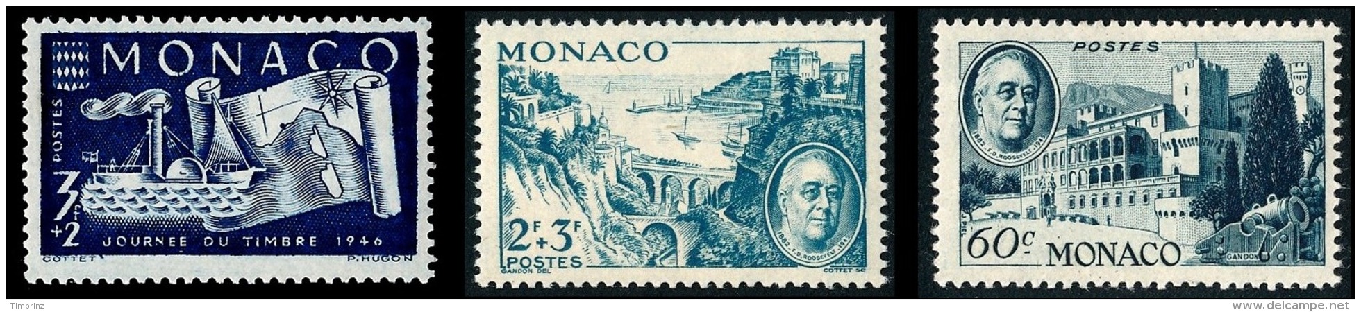 MONACO 1946 - Yv. 293 294 295 297 298 299 300 *   Cote= 4,85 EUR - 7 Val. (Enfance, Paquebot, Roosevelt) ..Réf.MON20408 - Unused Stamps