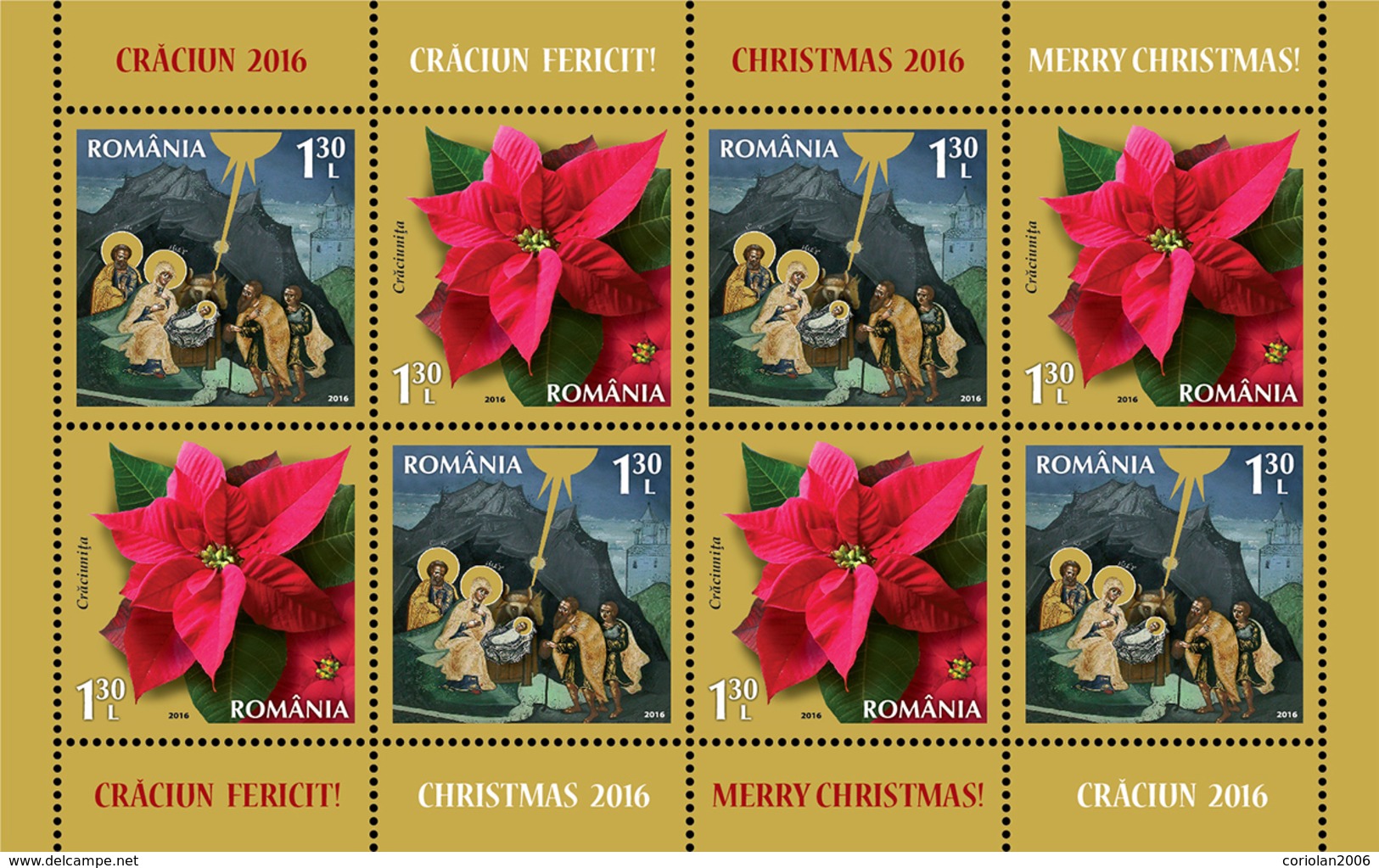 ROMANIA 2016 / Christmas / Bloc With 8 Stamps (4 Sets) - Unused Stamps