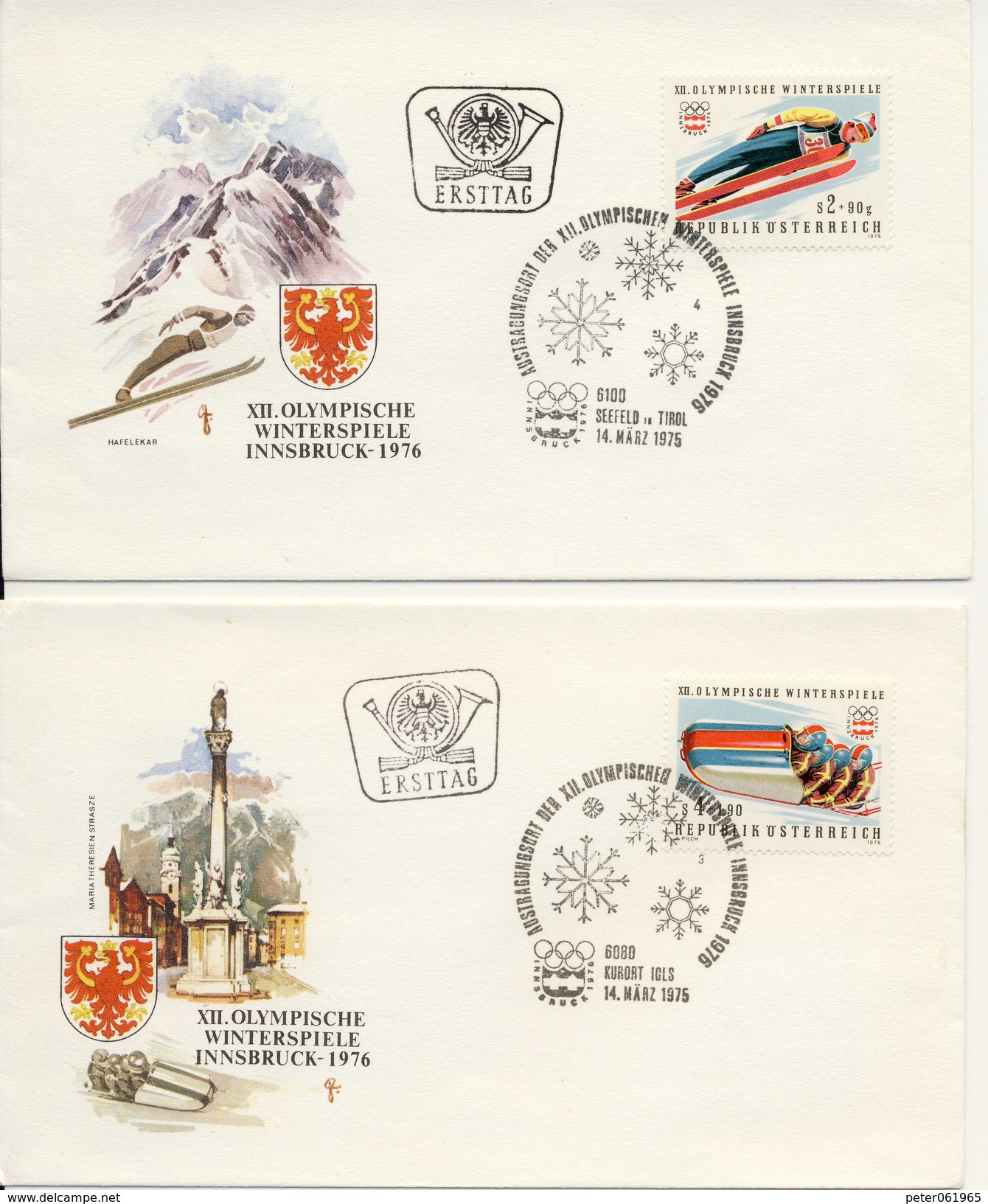 O.W.S. Innsbruck: 4 FDC's Oostenrijk - 1975 - Winter 1976: Innsbruck