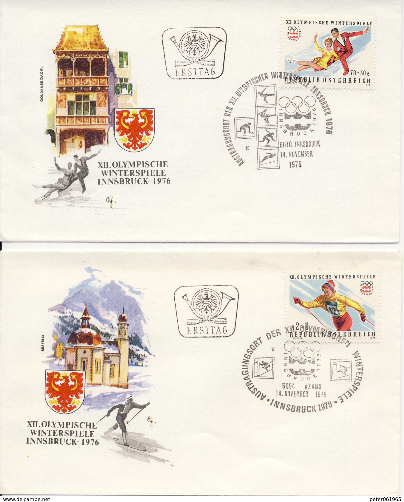 O.W.S. Innsbruck: 4 FDC's Oostenrijk - 1975 - Winter 1976: Innsbruck