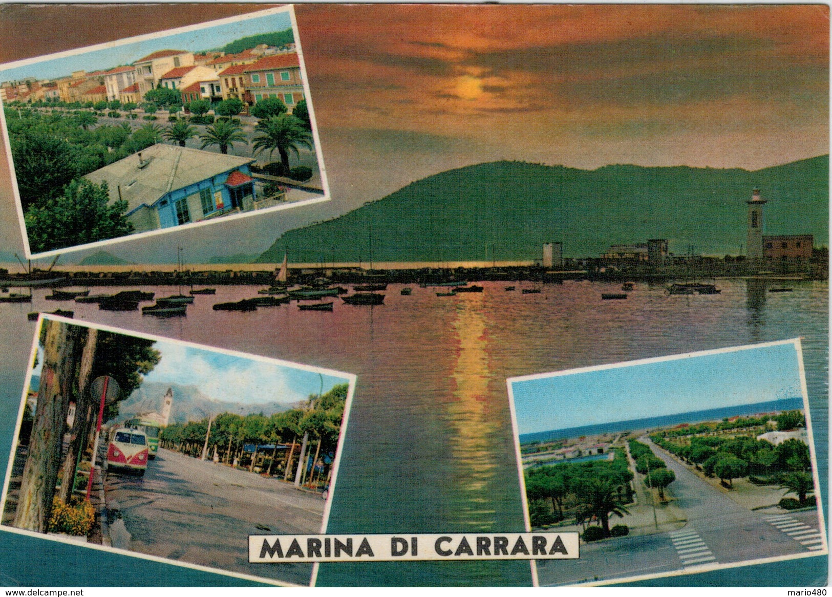SALUTI   DA  MARINA  DI  CARRARA   VEDUTE  (TIMBRO CAMPEGGIO  GIOVENTU')    (VIAGGIATA) - Carrara