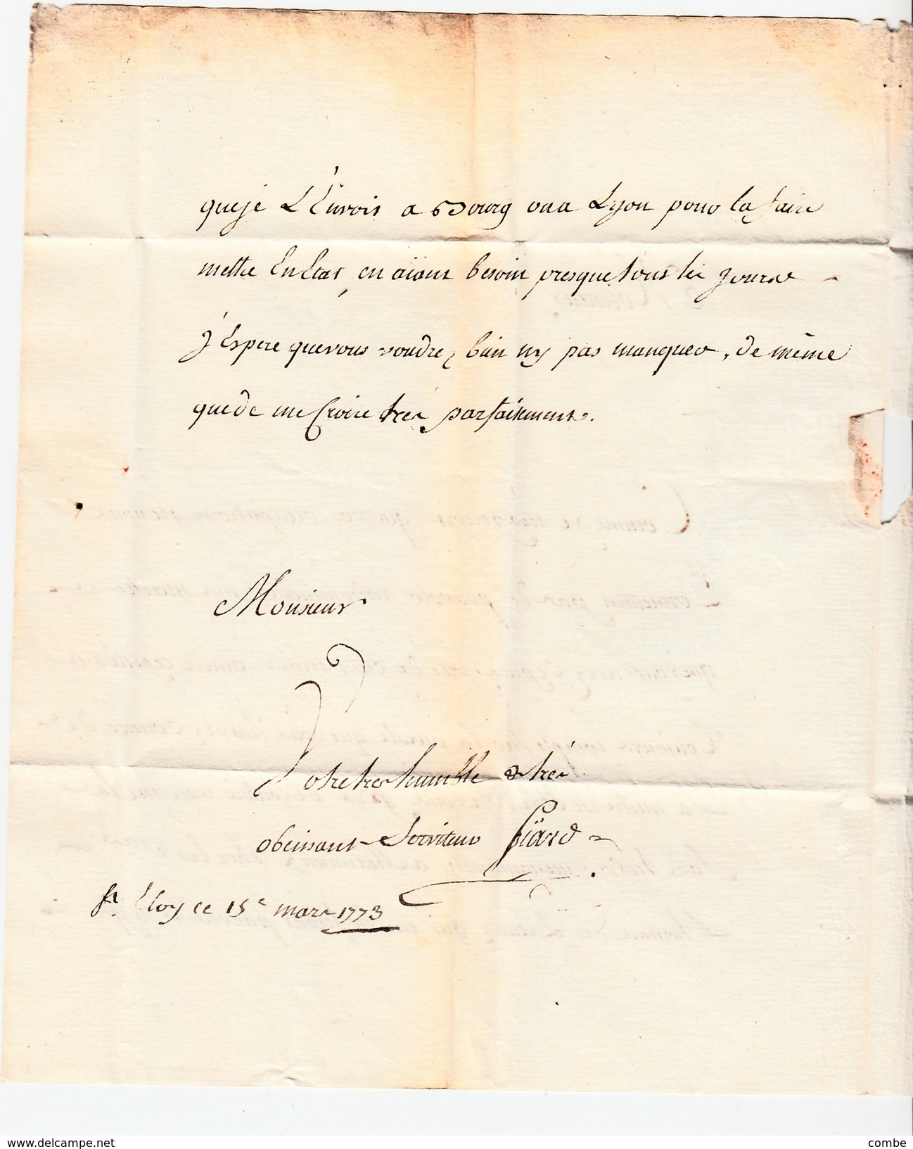 15 MARS 1773  LETTRE PAR PORTEUR  ST ELOY A NANTUA AIN  / 3877 - 1701-1800: Precursors XVIII