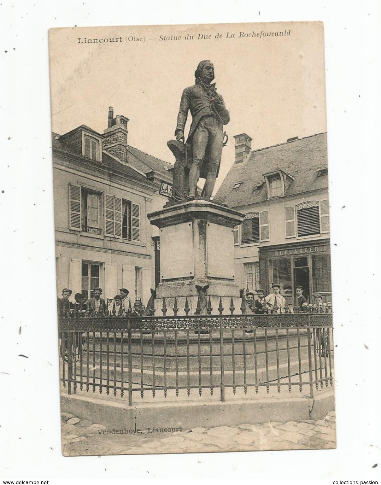 Cp , 60 , LIANCOURT , Statue Du Duc De La ROCHEFAUCAULD , Animée , écrite 1911 - Liancourt