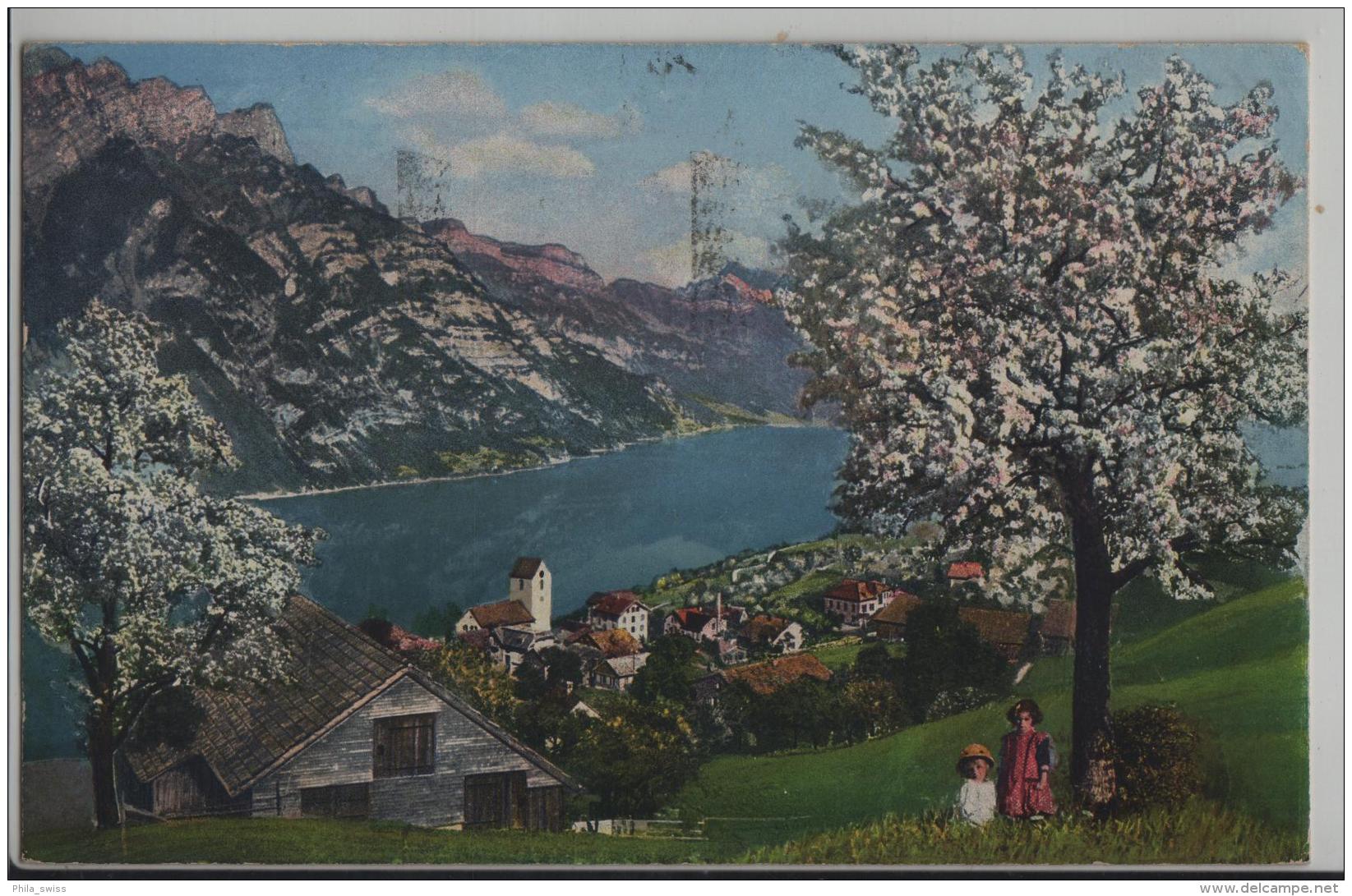 Obstalden Am Walensee Mit Kinder Im Frühling - Photo: Carl Künzli No . 8152 - Obstalden