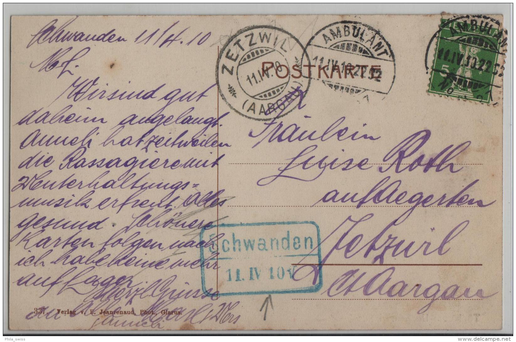 Tödi Vom Uschenriet Aus - Stempel: Schwanden - Photo: E. Jeanrenaud No. 337 - Autres & Non Classés