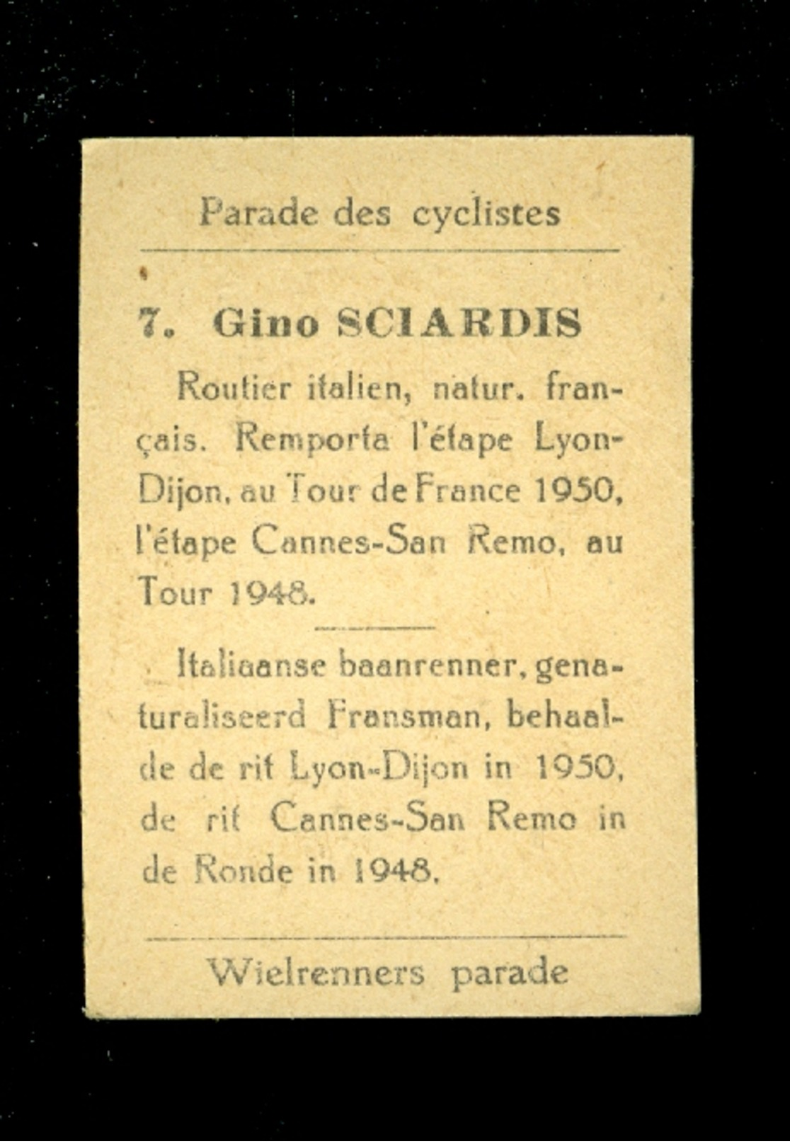 Chromo ( 6422 ) Coureur Wielrenner Renner Cycliste Parade Des Cyclistes Wielrenners -  Gino Sciardis - Cyclisme