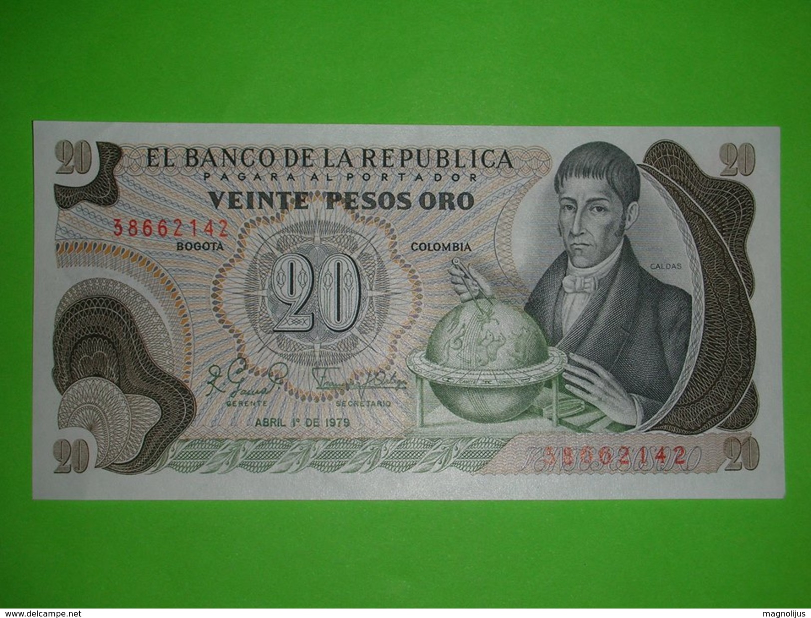 Colombia,20 Pesos,1979.,veinte Pesos Oro,UNC But Slightly Bended On The Left Corner,banknote,paper Money,bill,geld - Colombia