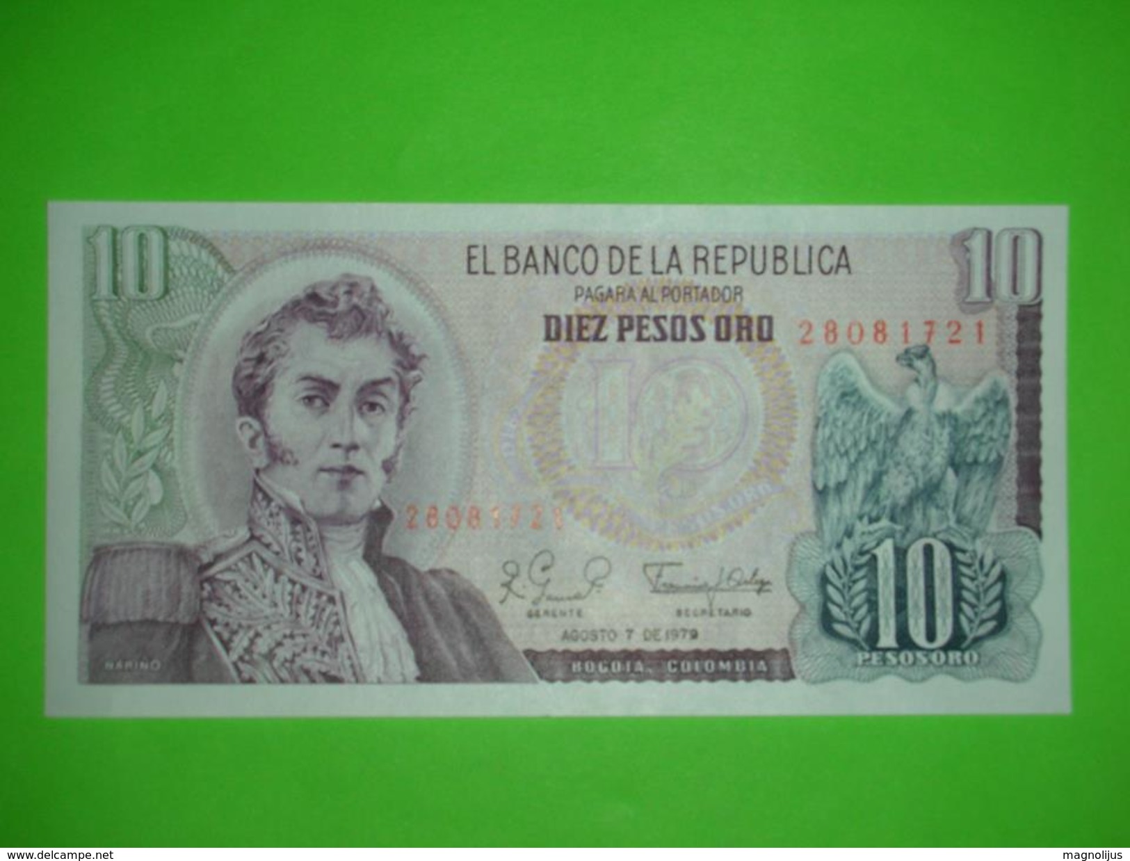 Colombia,10 Pesos,1979.,diez Pesos Oro,UNC,banknote,paper Money,bill,geld - Colombia