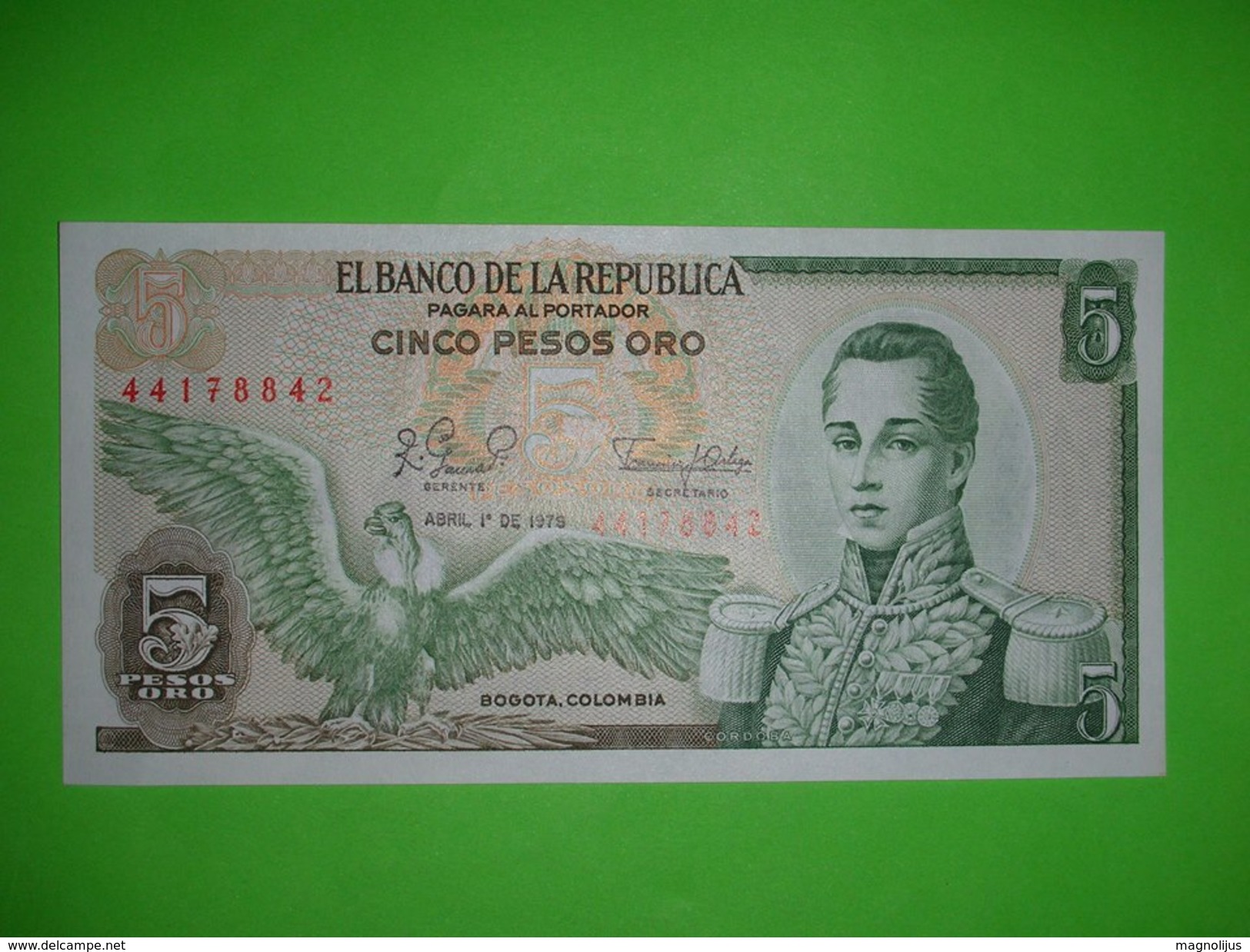 Colombia,5 Pesos,1979.,cinco Pesos Oro,UNC,banknote,paper Money,bill,geld - Colombie