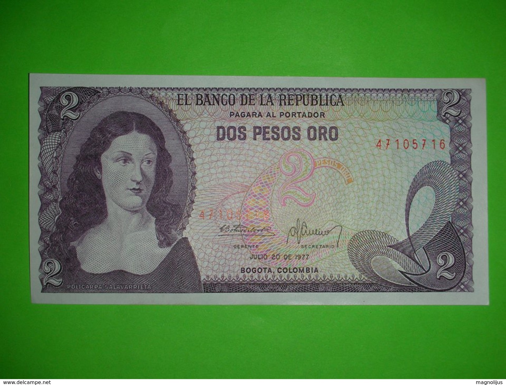 Colombia,2 Pesos,1977.,dos Pesos Oro,UNC,banknote,paper Money,bill,geld - Colombia