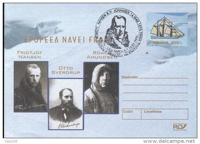 ARCTIC EXPEDITION, FRAM SHIP, CREW, COVER STATIONERY, ENTIER POSTAL, 2005, ROMANIA - Expéditions Arctiques