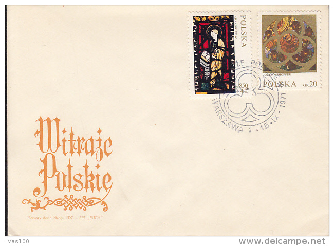 STAINED GLASS WINDOWS, POLISH ART, COVER FDC, 1971, POLAND - Vetri & Vetrate