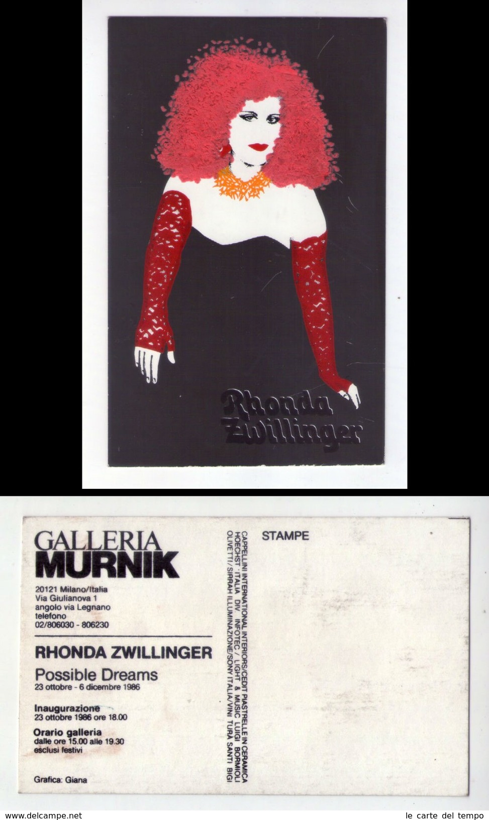 Cartolina Serigrafica Con Applicazioni. RHONDA ZWILLINGER "Possible Dreams" Inaugurazione 1986 - Inaugurations