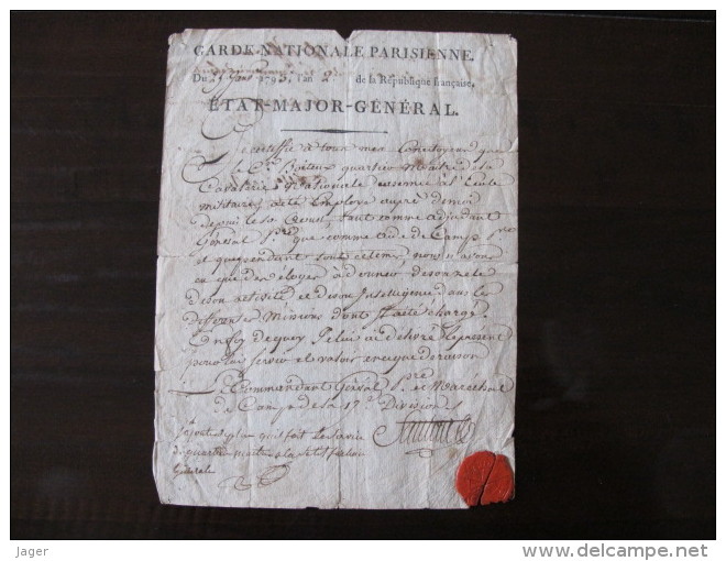 Garde Nationale Parisienne   Autographe Du Général Santerre  Cachet De Cire - Documents Historiques