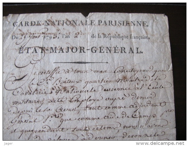 Garde Nationale Parisienne   Autographe Du Général Santerre  Cachet De Cire - Documents Historiques