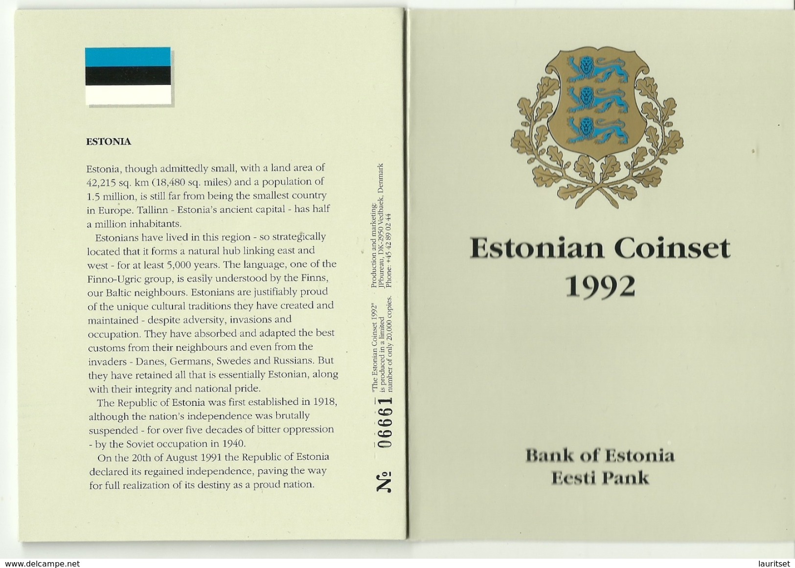 ESTLAND ESTONIA Estonie Münzen Im Folder First Official Coin Set Of Estonian Bank 1992 - Estland