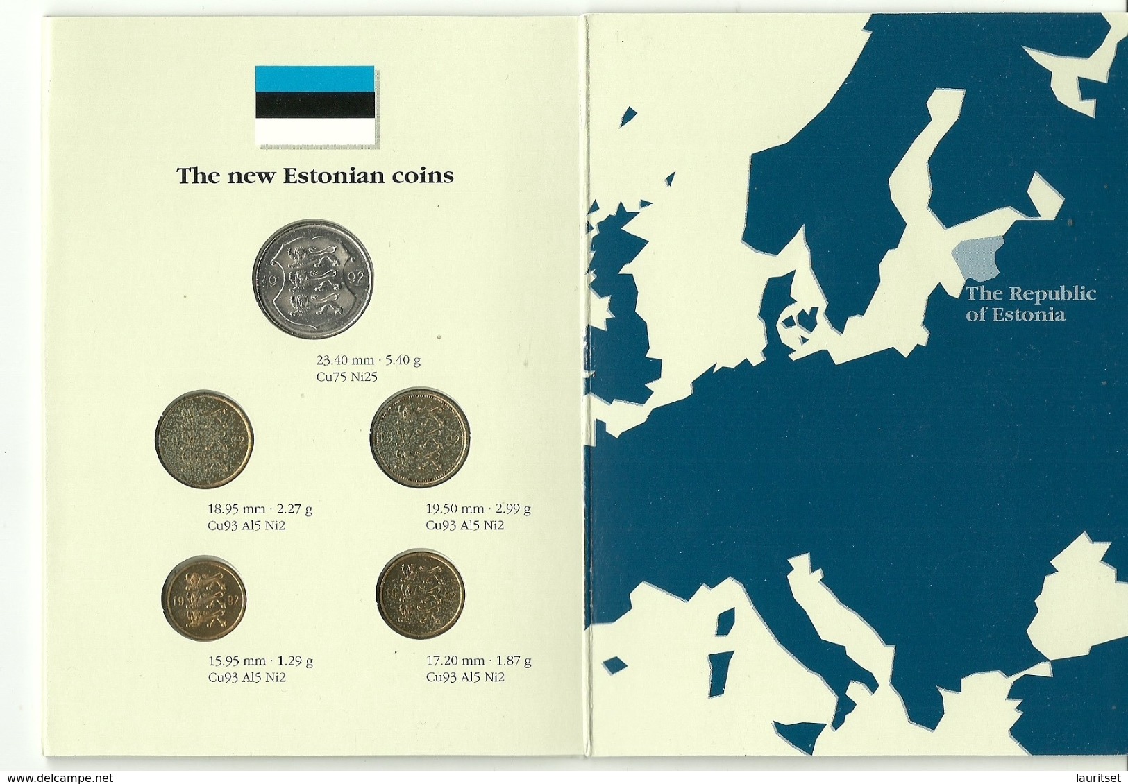 ESTLAND ESTONIA Estonie Münzen Im Folder First Official Coin Set Of Estonian Bank 1992 - Estonie