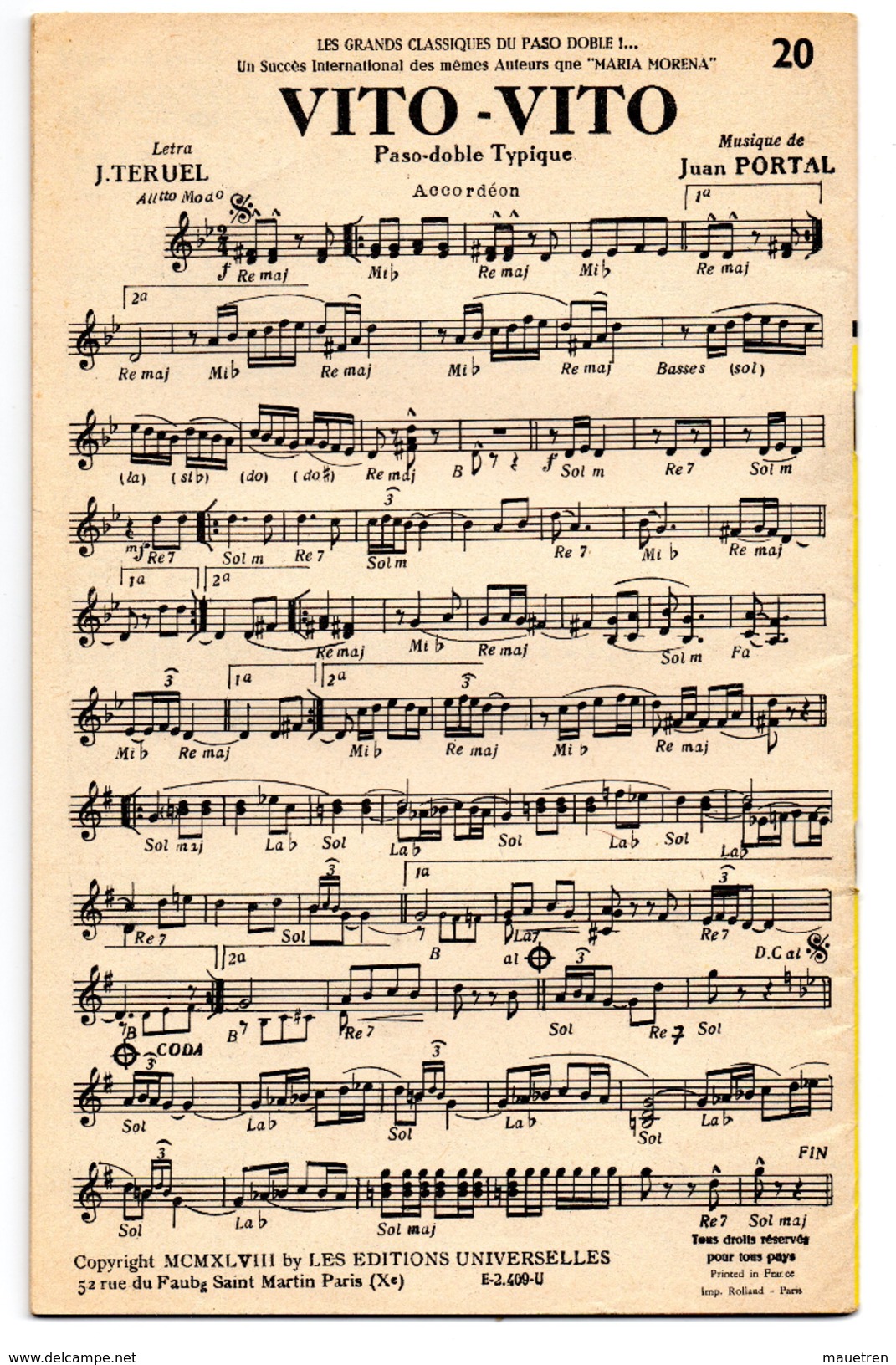 20 PASOS - DOBLES DE REPERTOIRE. AIDE MEMOIRE éditions Universelles Paris - Autres & Non Classés