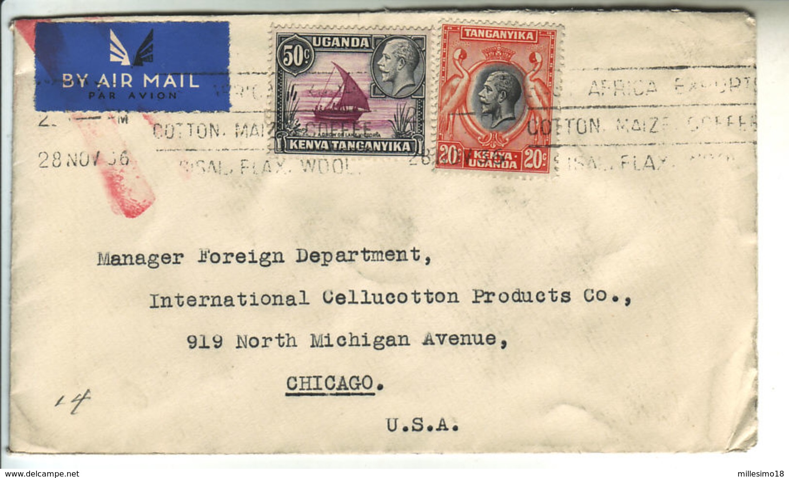 1936 Uganda Kenya Tanganyka Air Mail Cover To Chicago - Kenya, Uganda & Tanganyika