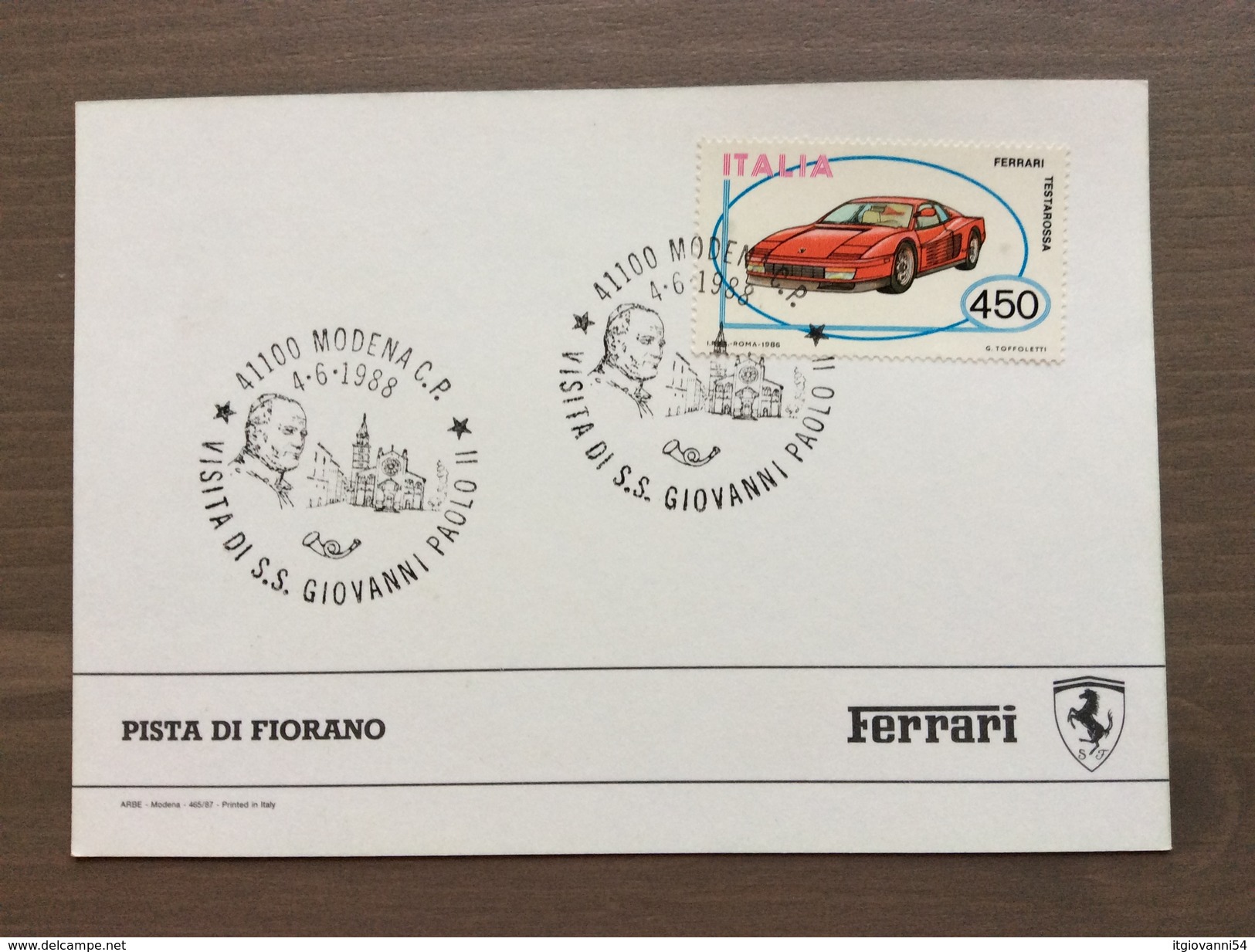 Cartolina Aerea Pista Ferrari Di Fiorano Sul Retro Annullo Francobollo Testarossa Visita Papa Giovanni Paolo II 4-6-1988 - Grand Prix / F1