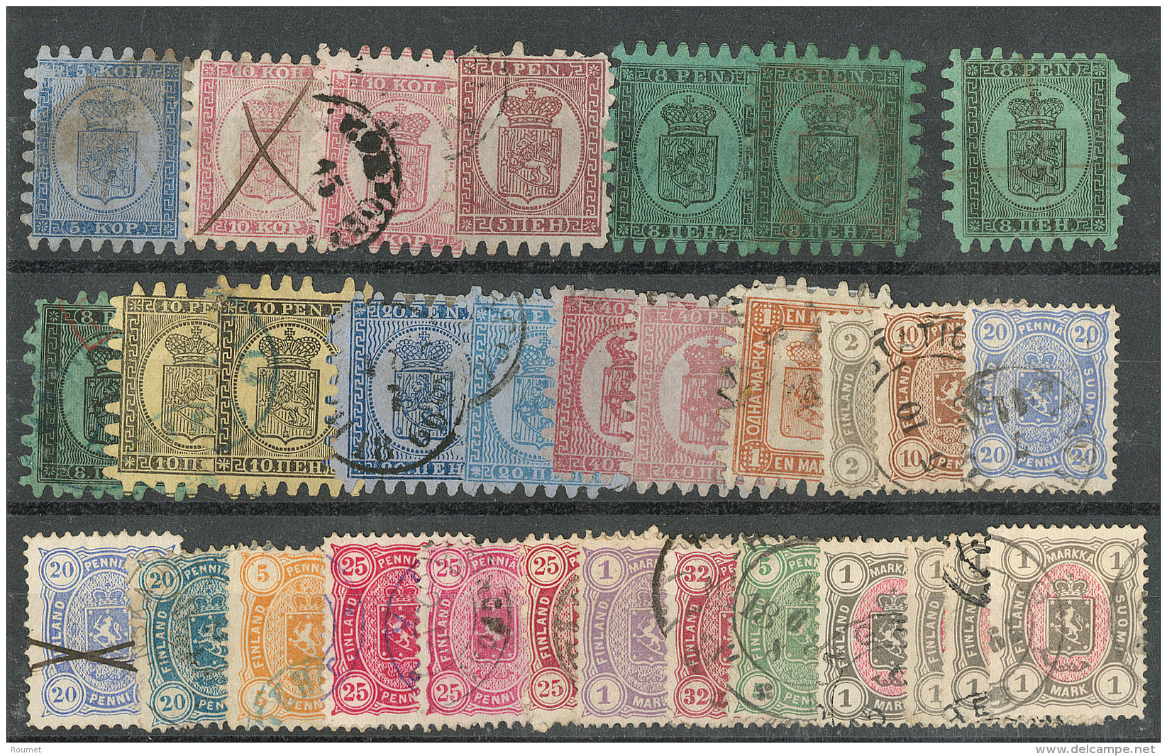 FINLANDE. Collection. 1860-1885 (Poste), Petites Et Moyennes Valeurs Entre Les N&deg;3A Et 25, Tous &eacute;tats - Other & Unclassified