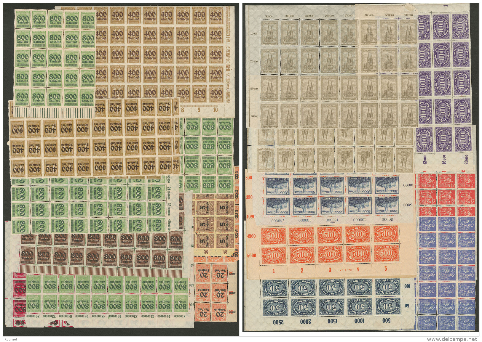 Lot. 1919-1923 (Poste, PA), Valeurs Diverses Par Multiples De 30 &agrave; Plus De 100ex En Panneaux Ou Feuilles Compl&eg - Other & Unclassified