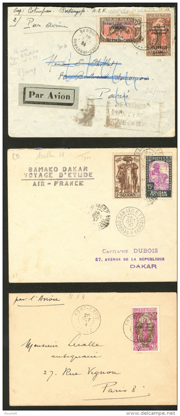 OUBANGUI. A&eacute;rogrammes. Nos 50 + 58, 64 Sur 2 Enveloppes De 1934 Pour Paris Et Soudan 65 + 96 Sur Enveloppe Avec G - Other & Unclassified