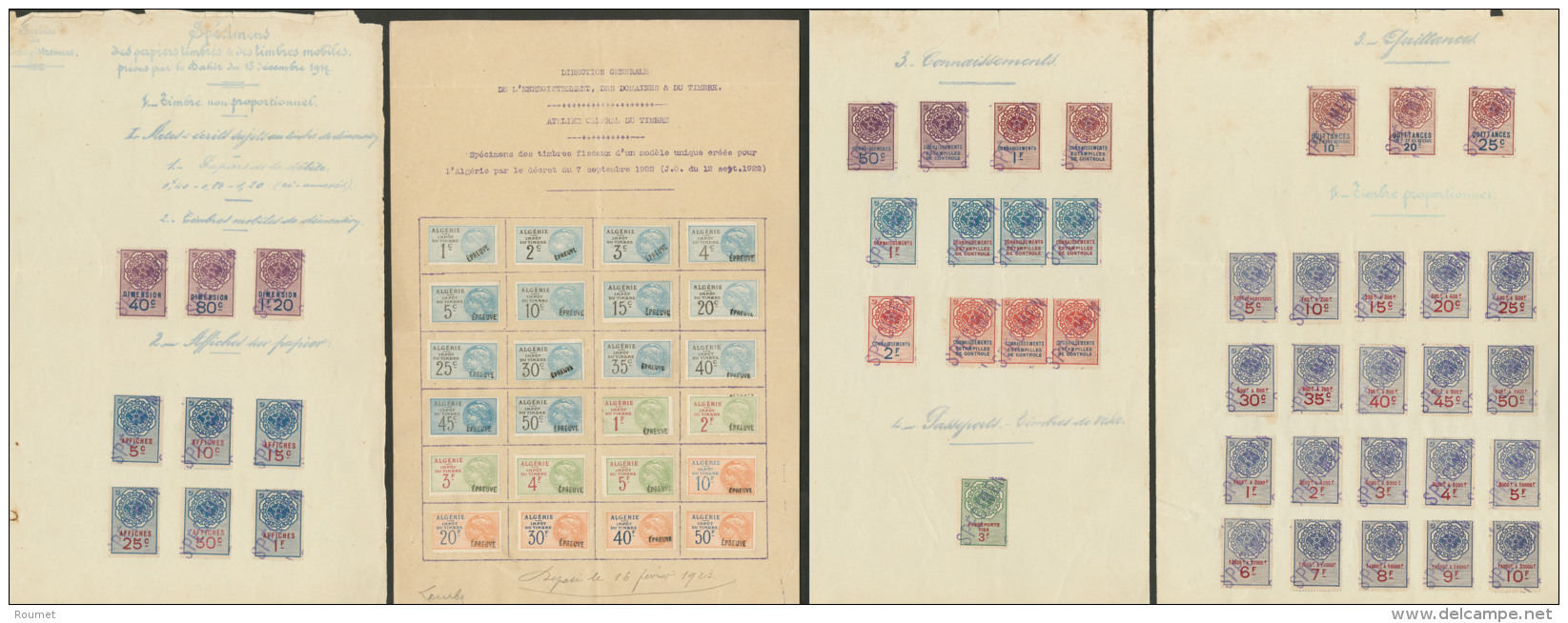 Fiscaux. 1918-1922. 4 Feuilles D'enregistrement (1 D'Alg&eacute;rie Et 3 Du Maroc) Aupr&egrave;s Des Greffes, Des Timbre - Vide