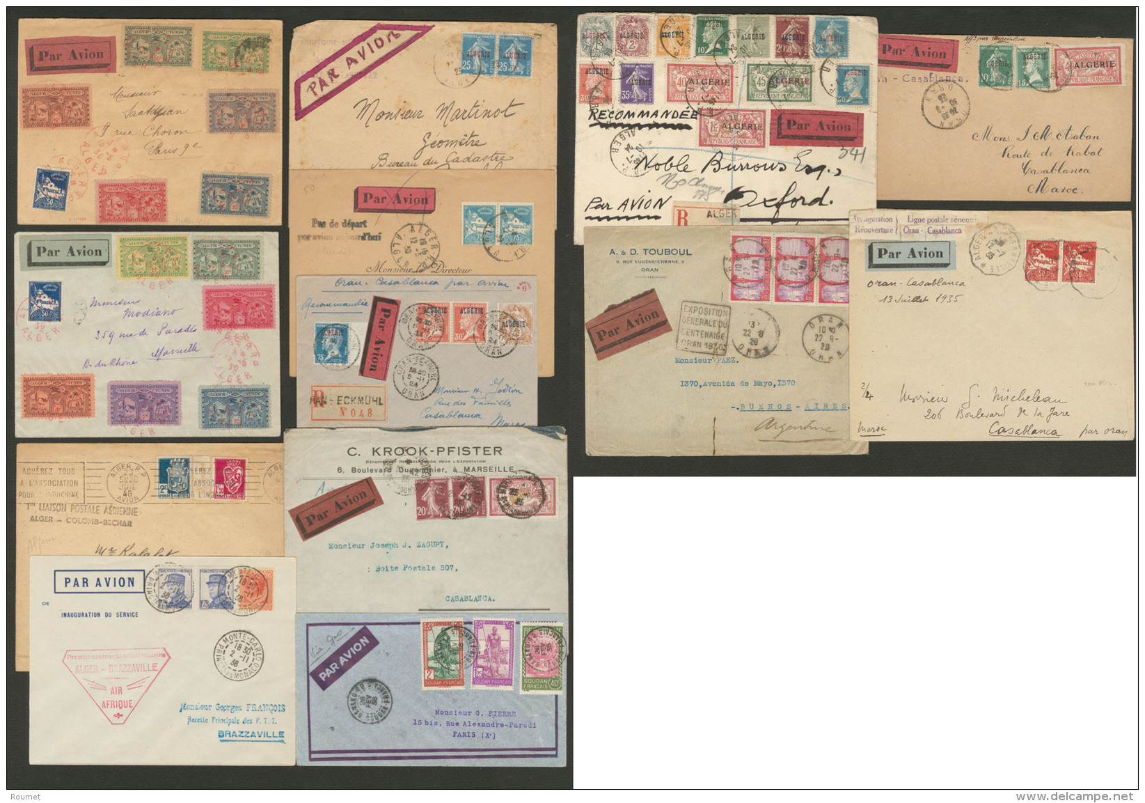 Poste A&eacute;rienne. Lot 1924-1946, 12 Plis "Par Avion", Affts, Obl, CS Et Destinations Diverses. - TB - Vide