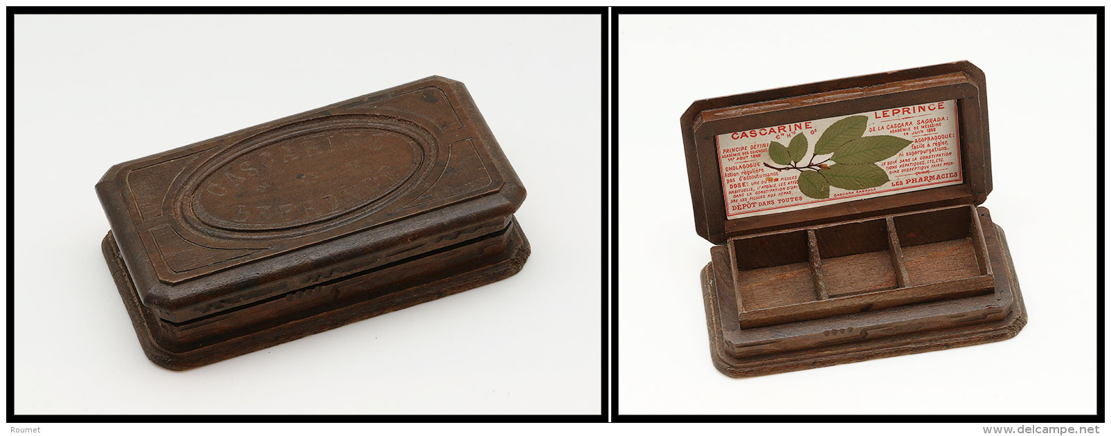 Bo&icirc;te Publicitaire En Bois "Cascarine Le Prince", 3 Comp., 100x54x24mm. - TB - Stamp Boxes