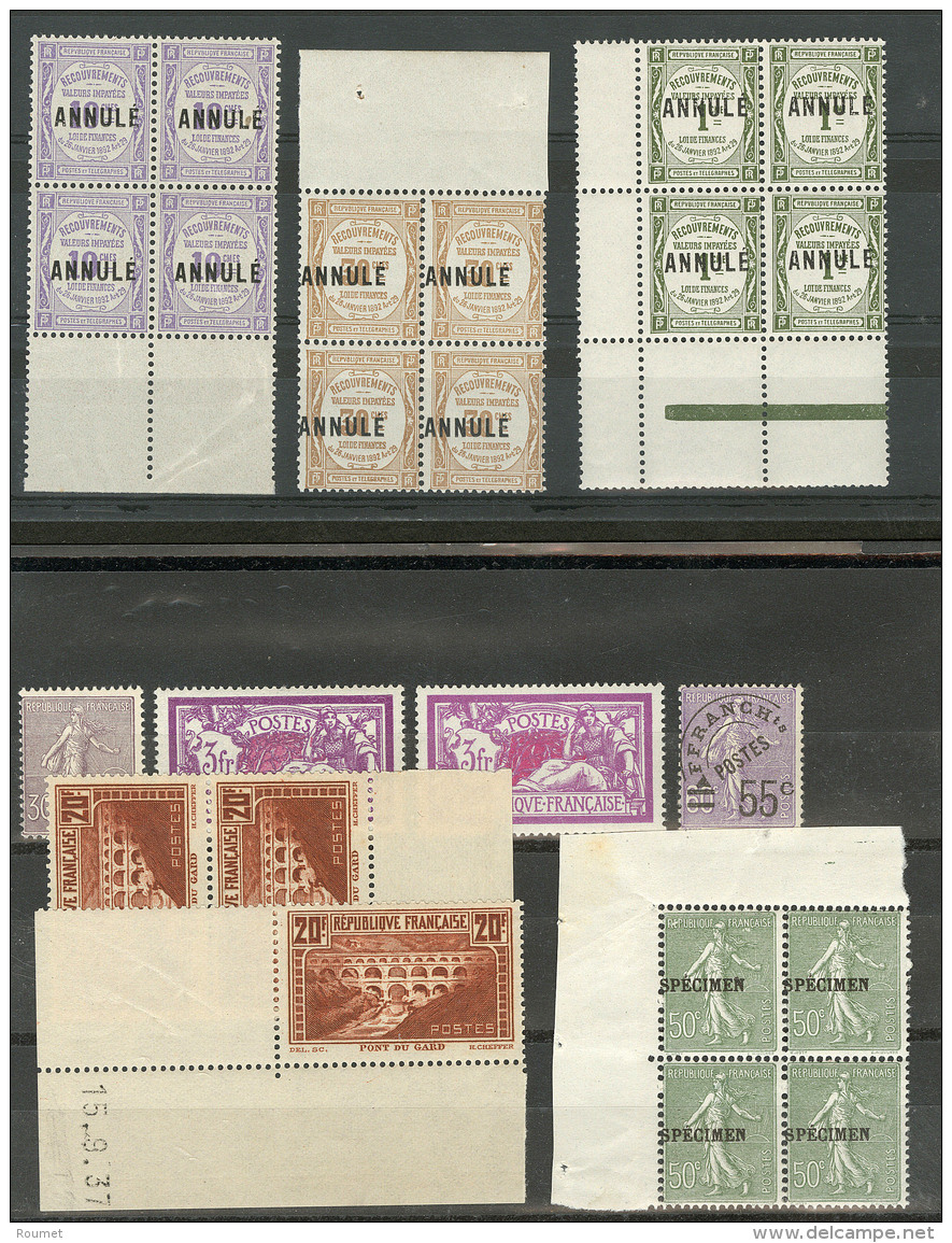 1906-1929 (Poste, Taxe), Valeurs Diverses Dont 262 Paire + Un, Infimes Points De Rousseur, Et 4 Bloc De Quatre Bdf Surch - Collezioni