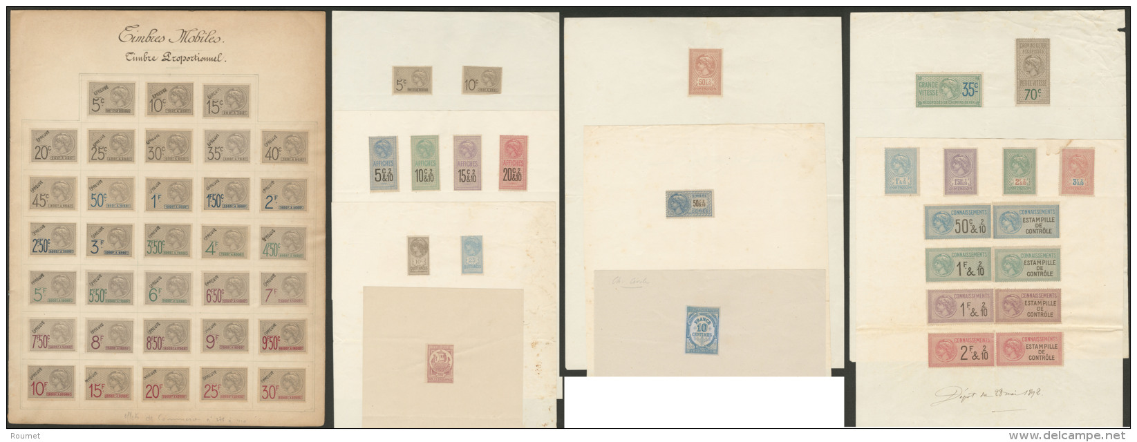 Collection. 1892-1900. Dimensions, Quittance, Effets De Commerce, Etc., Sur Feuilles De D&eacute;p&ocirc;t Au Greffe. - - Sonstige & Ohne Zuordnung