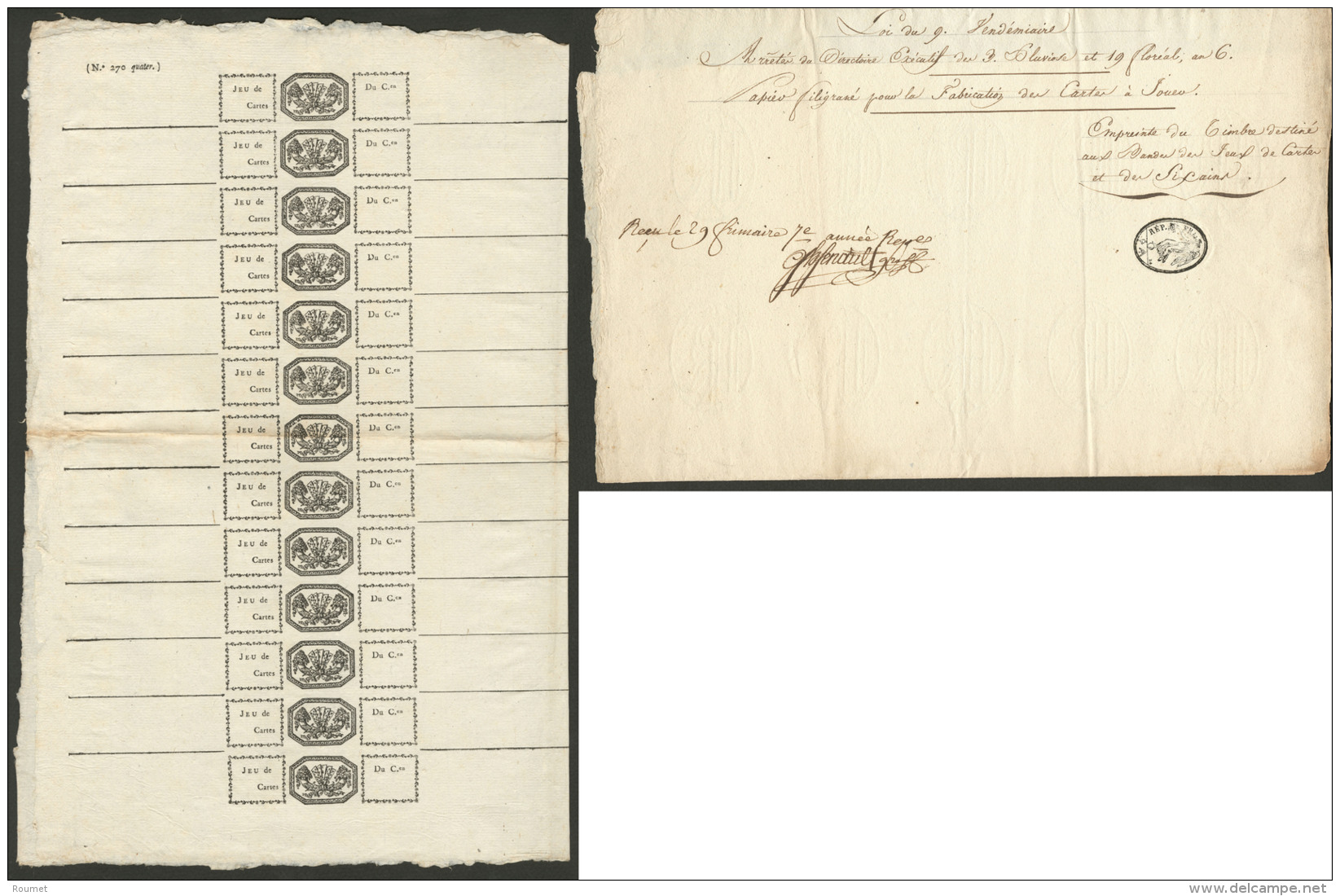 Documents De Greffes Avec Empreintes Des Papiers Timbr&eacute;s. Jeux De Cartes. 1797-1798, Feuille De 26 Bandes Pour Ca - Sonstige & Ohne Zuordnung