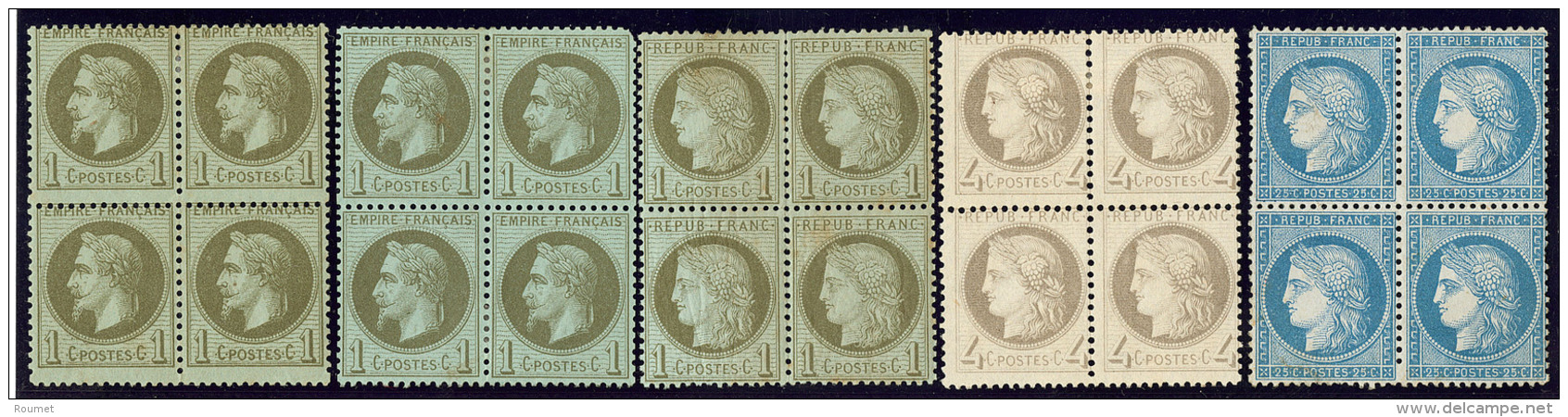 Nos 25(2), 50, 52(*), 60I(*), Tous En Bloc De Quatre. - TB, B Ou Pd - 1863-1870 Napoleon III With Laurels