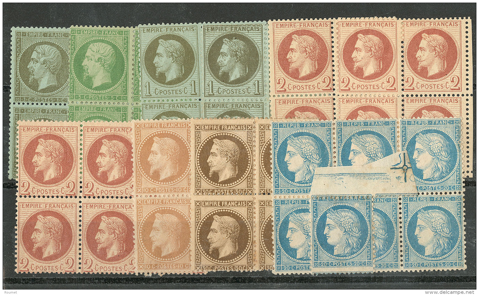 Nos 19c Bloc De Quatre, 20 Bloc De Quatre, 25a (2 Bloc De Quatre), 26 (2 Blocs De Quatre Et Bloc De Six), 28II Bloc De Q - 1862 Napoleon III