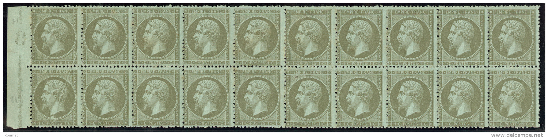 No 19c, Bronze, Bloc De 20 Ex (5 Ex * Et Qqs Ex Rousseurs), Petite Vari&eacute;t&eacute; D'impression Sur La Paire Bdf D - 1862 Napoleon III