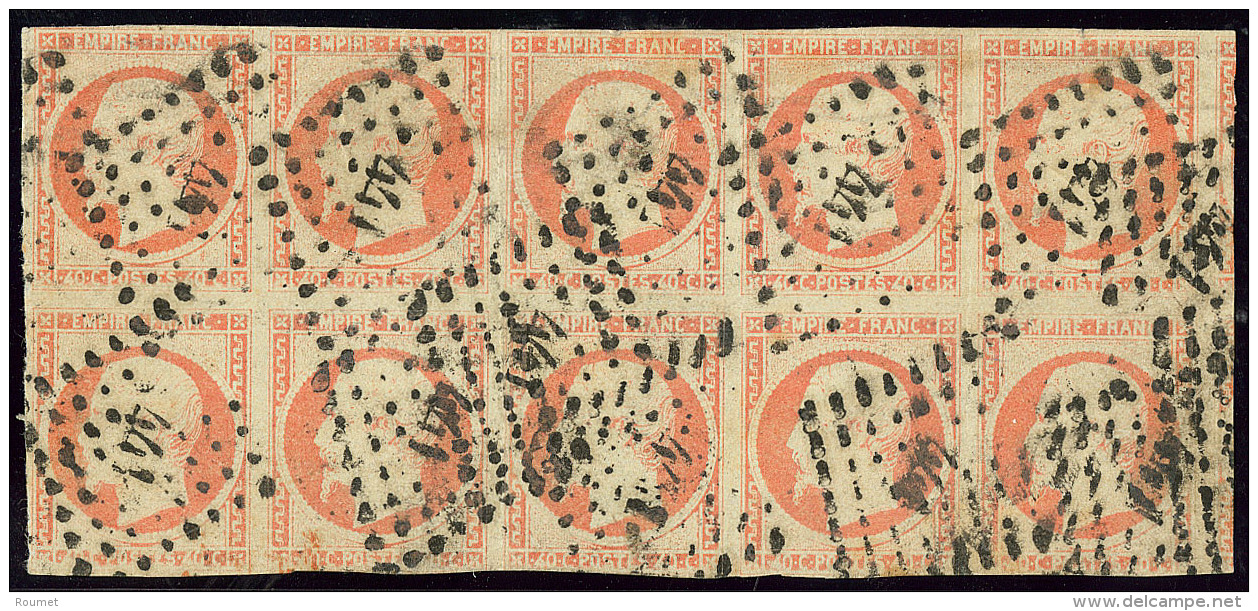 No 16d, Orange Sur Paille, Bloc De Dix, D&eacute;fauts Mais TB D'aspect - 1853-1860 Napoleon III