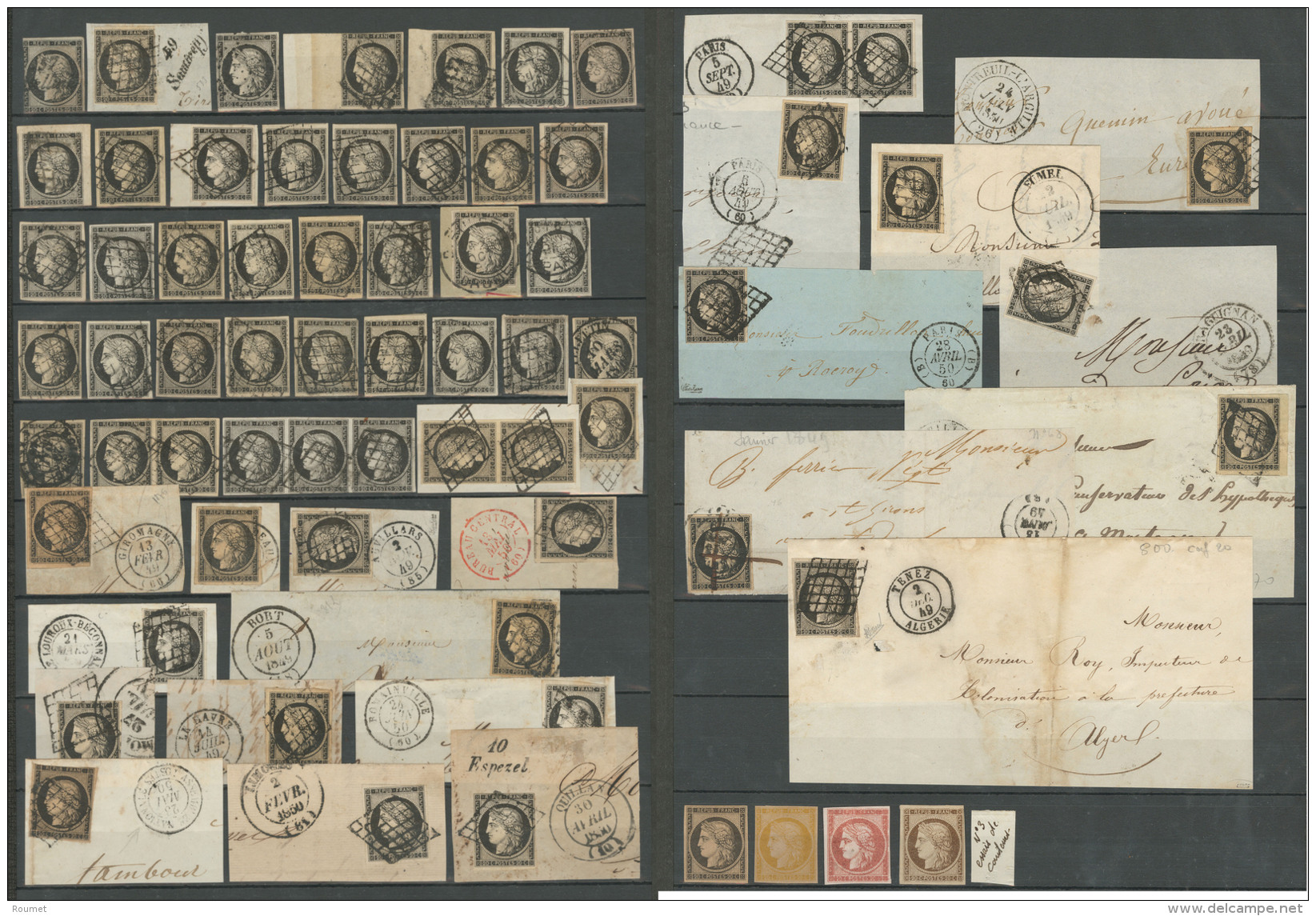 Collection. No 3, Nuances Et Obl Diverses, Dont 3 Paires, Bande De Trois, 23 Fragments Et 3 Essais (*), Une R&eacute;imp - 1849-1850 Ceres