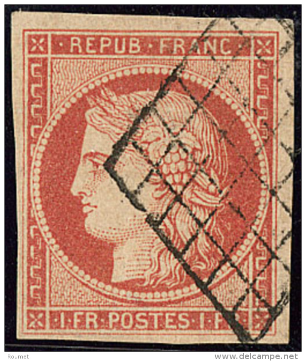 Vermillon Vif. No 7a, Obl Grille, Belle Nuance, Superbe. - RRR - 1849-1850 Ceres