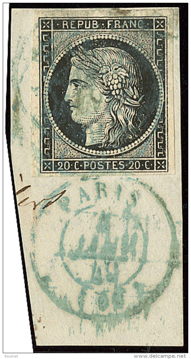 Oblit&eacute;rations Sur 20c Noir. Petit Cad 15 Bleu. 4 Janv 49 De Paris, Sur N&deg;3, R&eacute;p&eacute;t&eacute; &agra - 1849-1850 Ceres