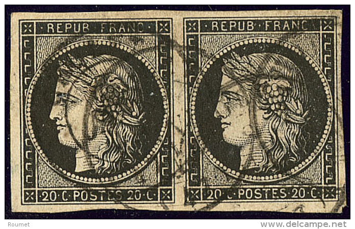 Oblit&eacute;rations Sur 20c Noir. Petit Cad 15. 15 Janv De Cholet, Sur N&deg;3 Paire. - TB - 1849-1850 Cérès